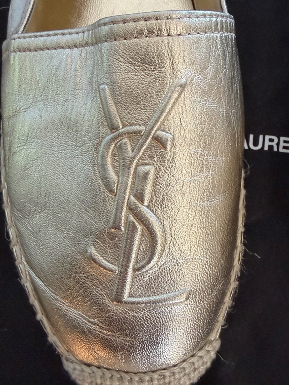 Saint Laurent Logo Metallic Gold Espadrille. Like new! Size 9 39EU - Picture 7 of 8